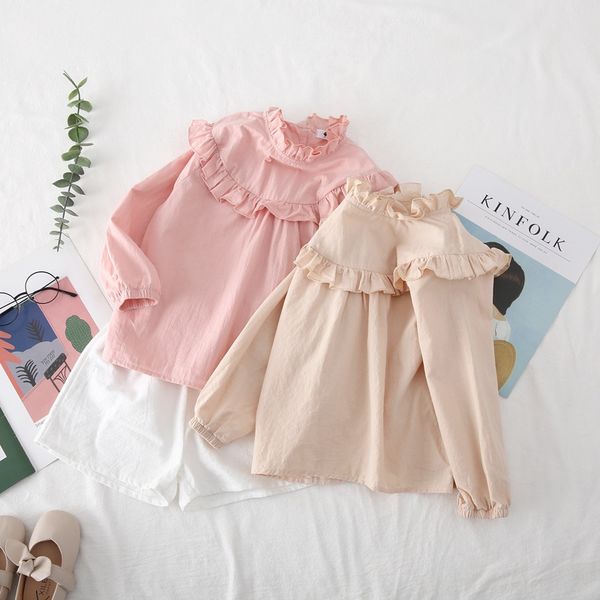 

girls' long-sleeved autumn 2020 new children's foreign lace style shirt children's baby cotton lace shirt, White;black