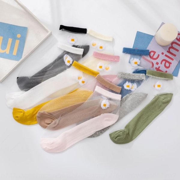 

4xupy 2020 весной и летом шелковые чулки лодочные tiktok daisy стеклянные чулки прозрачной хризантема женские носки шелковые женские носки л, Pink;yellow