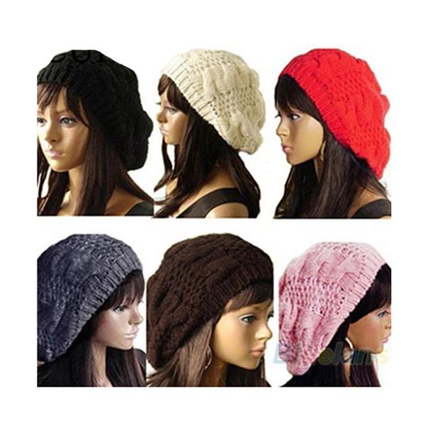

cuhakci caps fashion women winter hat ski cap wool knitted lady beret braided hats crochet warm hat baggy beanie, Blue;gray