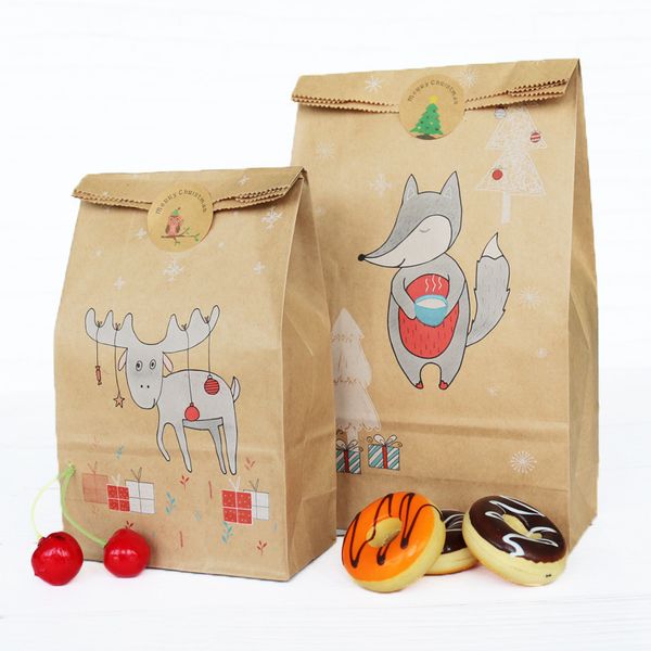 

vacclo kraft paper 12pcs candy cookie paper bags christmas elk deer sticker dessert snack organizer children gift bags