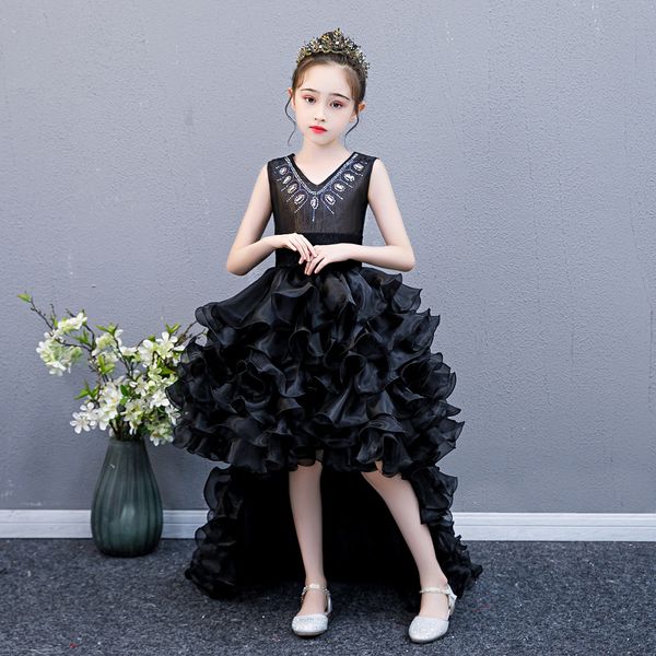 

2020 Black Bow Lace Flower Girl Dress For Wedding Party Sleeveless Little Kids Girls First Communion Gowns Christmas Pageant