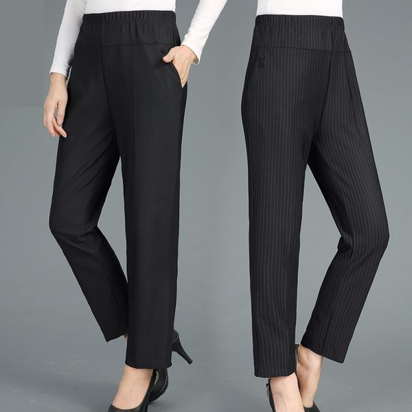 

women's pants & capris 2021 spring middle-aged mother plus size elderly casual elastic high waist trousers straight w1835, Black;white