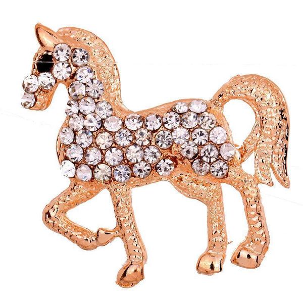 

Wholesale- Fine and Fashion Jewelry Retro Golden Tone Walking Horse Brooch Pin White Rhinestone Inlay Charming