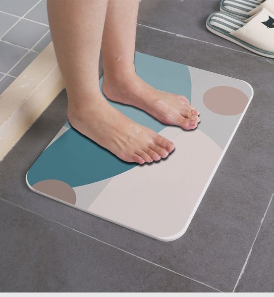 

graphic green large color block floor diatom mud foot chinese style bathroom floor mat bathroom anti-skid water absorption mat