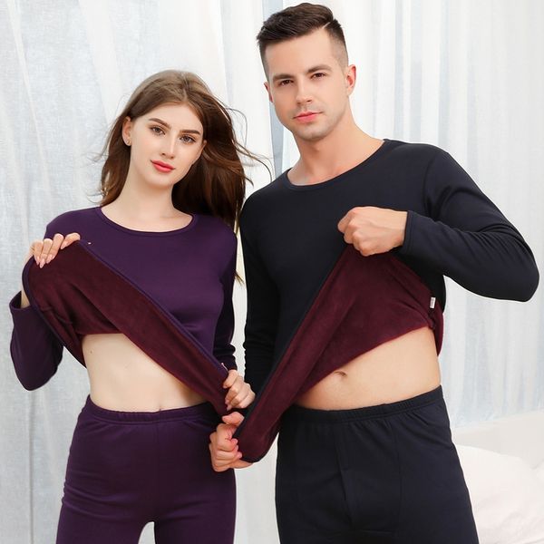 

giprq men's thermal underwear fleece thickened middle-aged pants women's round warm autumn clothes loversautumn clothes neck warm, Black;brown