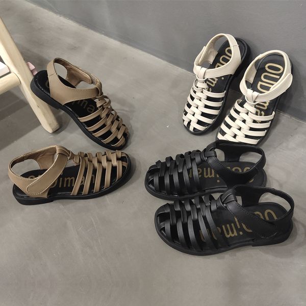 

children's 2020 new rome and sandals girl's sandals korean all-match hollowed-out super fiber head shoes, Black;red