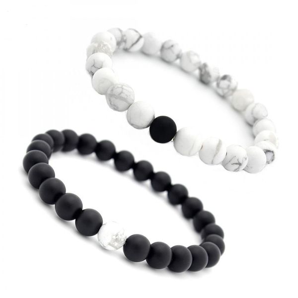 

2pcs/set couples gemstone bracelets his & hers distance bracelet chakra energy frosted bead lovers gift dhl d425s, Black