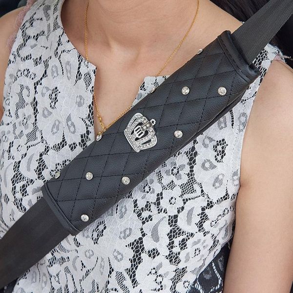 

2pcs bling rhinestone crystal crown black car seat belt covers seatbelt strap shoulder pads
