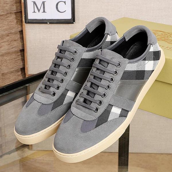 

new drop ship vintage check and leather sneakers mens shoes breathable shoes lace -up low luxury style men shoes chaussures pour hom, Black
