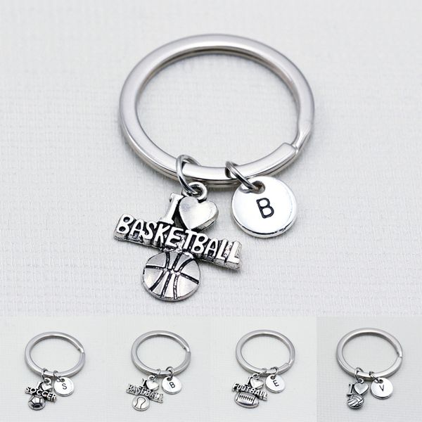 

i love basketball soccer baseball volleyball/keychain keyrings/english alphabet a to z letters pendant key chain, Silver