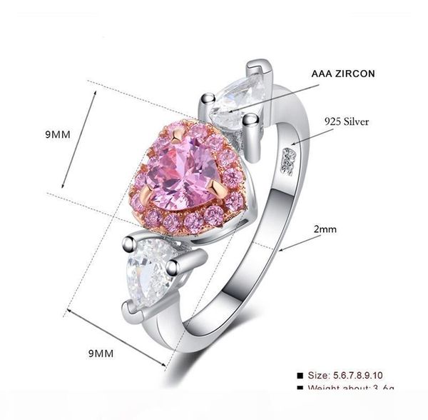 

r diamond ring 100 %925 sterling silver angel wings pink cz zirconia love heart wedding jewelry rings for women ring gift yra0226, Slivery;golden
