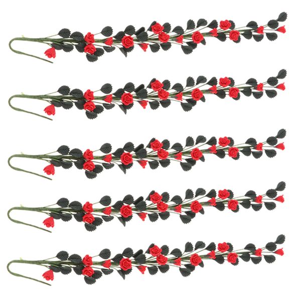 

5pc 1/12 clay red rose flowers string bunch for dollhouse fairy garden decor