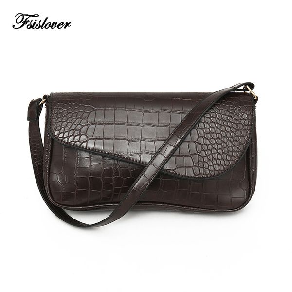 

messenger handbags retro alligator pattern baguette bag women shoulder bags pu leather casual solid crossbody bags for women