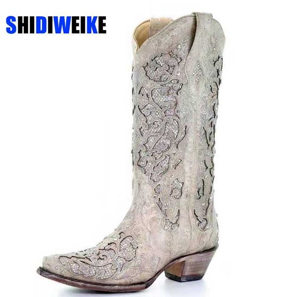 

2020 women fashion boots autumn winter low heel women shoes cool british crystal design soft short boots party knee high, Black