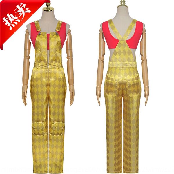 

hlmfv raptor squad clown girl cosplay harley quinn golden suspender suit raptor squad clown girl cosplay harley quinn golden suspender sling, Black;red