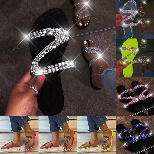 

women summer flat slippers rhinestone shoes open toe roman beach sandals ladies flip flops black non-slip slides dropshipping