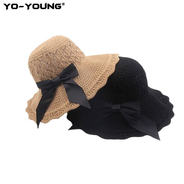 

yo-young women wide brim sun hats beach hat ladies summer staw hats big bow fashion women raffia straw, Blue;gray