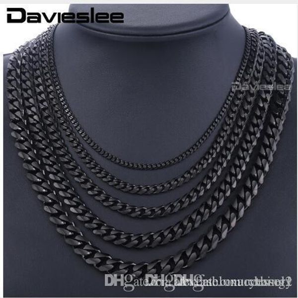 

stainless steel chains necklace for men black silver gold mens necklaces curb cuban davieslee jewelry gifts 3 5 7 9 11mm dlknm09