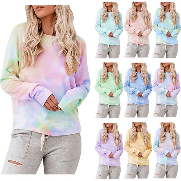 

2020 new clothing china wholesale european and american women's sweatshirts tie-dye gradient round neck loose long-sleeved pullover, Black