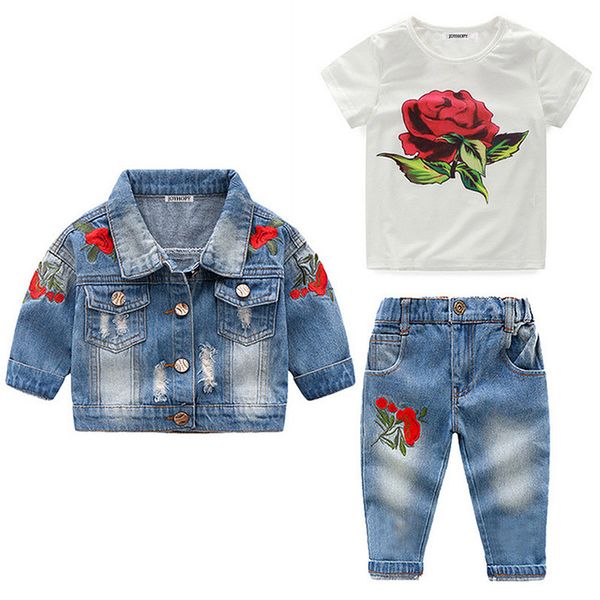 

girls clothes sets new spring autumn denim girls outfit suits costume for kids clothes 3pcs children clothing sets, White