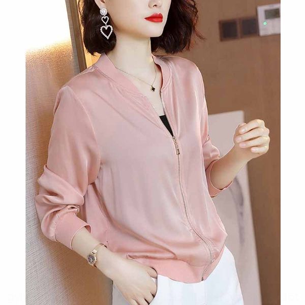 

ailh6 satin silk-like women's long sleeve 2019 new spring and summer stand collar loose coat fashionable cardigan baseball baseball sui, Black;brown