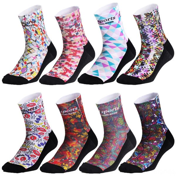 

new printed cycling socks professional wear-resistant breathable casual mid-barrel socks for sports bicycle bicycle competitions, Pink;yellow