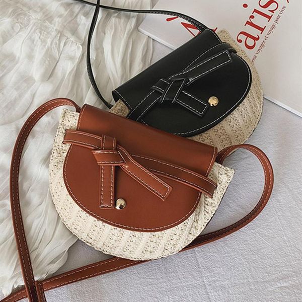 

straw bags for women 2020 ladies beach color matching woven crossbody bag retro patchwork leather burlap square messenger bag