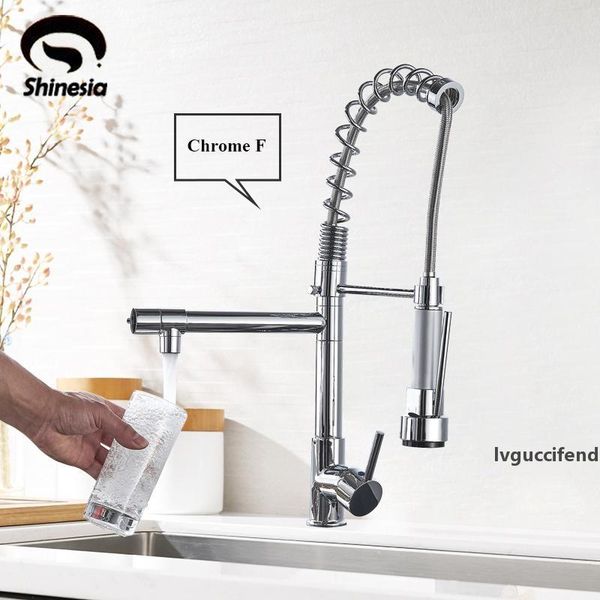 

good quality wholesale and retail chrome finished pull out spring kitchen faucet swivel spout vessel sink mixer tap and cold t200424