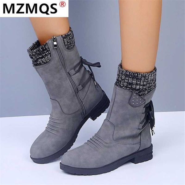 

2020 winter women mid-calf boots fashion suede snow boots retro zipper warm for women shoes low-heeled botas mujer, Black