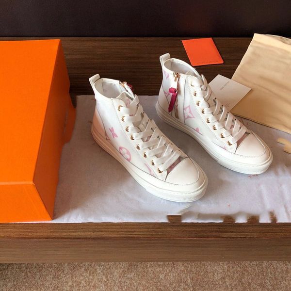 

original l and v shoes fashion classic woman 2020 new leather cowhide pink letters embossed thick bottom casual sneakers, Black