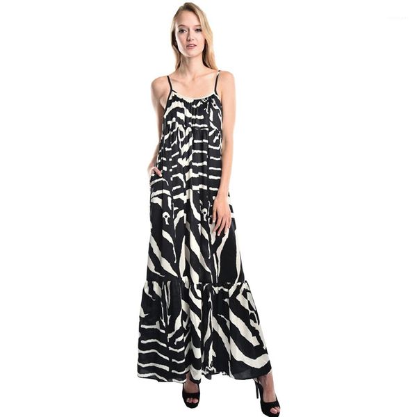 

womens zebra striped summer dress woman fashion spaghetti strap backless dresses women high waist casual clothes, Black;gray