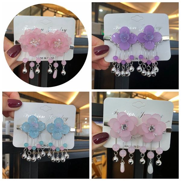 

hair accessories 2pcs/lot acrylic flower jingle bell clips hairpins for girls pins children hairpin baby headdress, Slivery;white