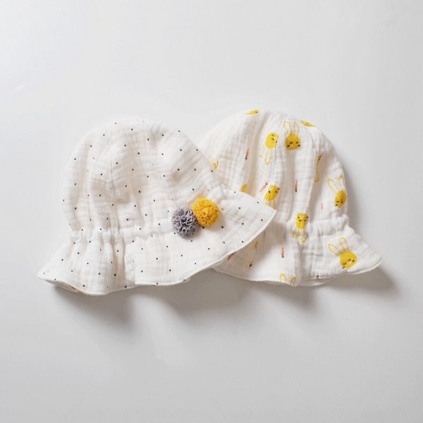 

double-sided bucket bucket summer baby gauze umbrella sun hat baby sun protection fisherman hat south girl lamp cap, Yellow