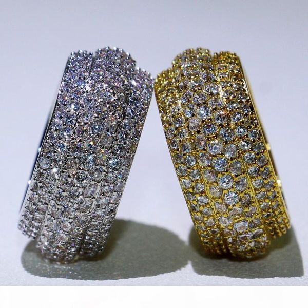 

g sparkling luxury jewelry 925 sterling silver &gold filled pave full white sapphire promise mircro cz diamond women wedding band ring, Slivery;golden