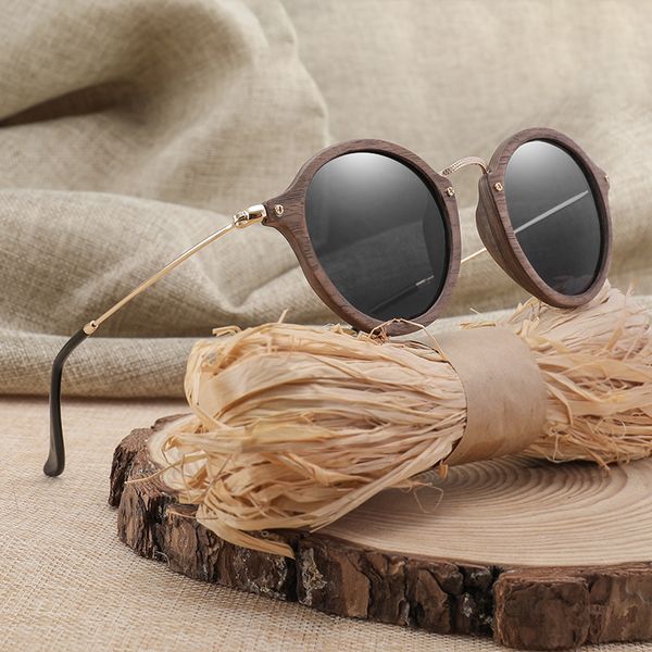 

ultralight women men polarized sunglasses wooden round frame cr39 lens mx200619, White;black