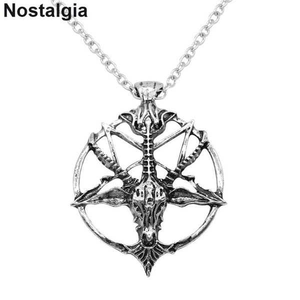 

nostalgia wicca ram witchcraft slavic amulet pentagram pentacle wiccan skull viking necklace goat ouija witch jewelry talismanes, Silver