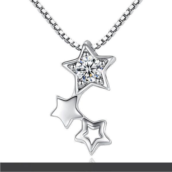 

sell fashion shiny crystal star design women bijoux sweater pendant jewelry all match elegant aaa cz stone necklace, Silver