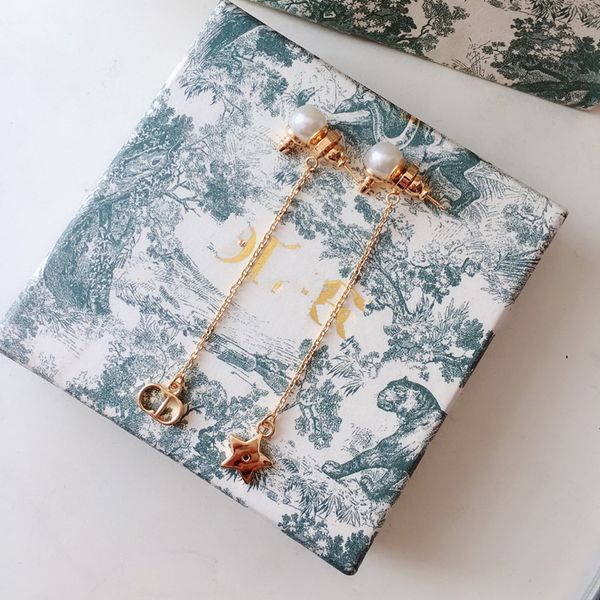 

d home five-star tassel pearl earring 925 silver needle female cd earring accessories high version, White