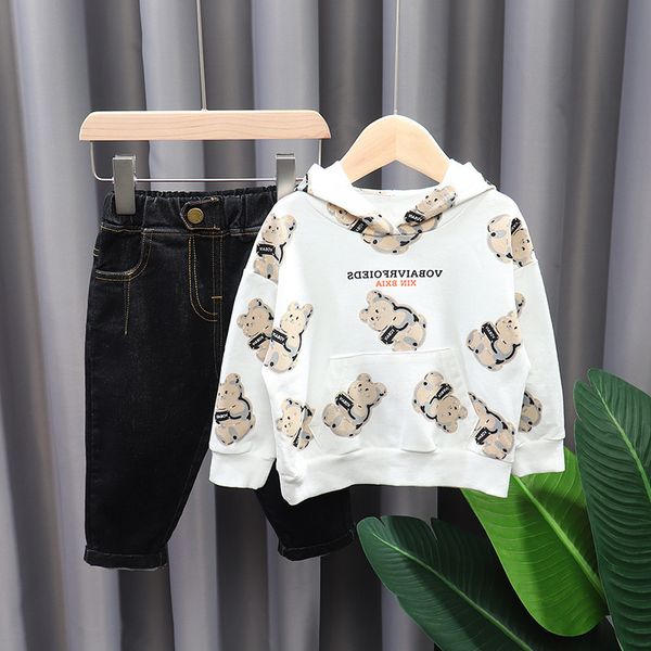 

toddler baby boys autumn 2020 clothes set hoodies and jeans 2pieces kids clothes boy fall outfits children sport suit, White