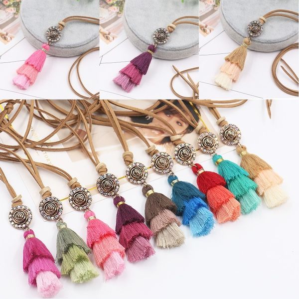 

9 styles bohemian fringed vintage colorful tassel pendant long leather rope chain necklace jewelry for women christmas gift g983r, Silver