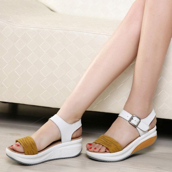 

doratasia leisure women buckle strap wedges mixed color shoes 2020 casual sandals women mixed color platform sandals cs07, Black