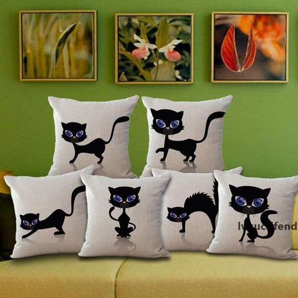 

black cute cat printed sofa throw pillow case coffee house chair seat soft cushion cover without filling home decor pillow covers 100g