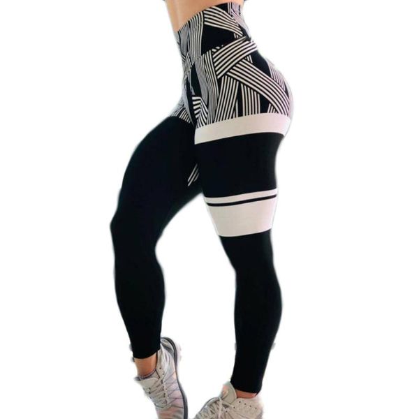 

yoga outfits srtriped printed leggings slim fitness women black mesh pants gym running high waist workout, White;red