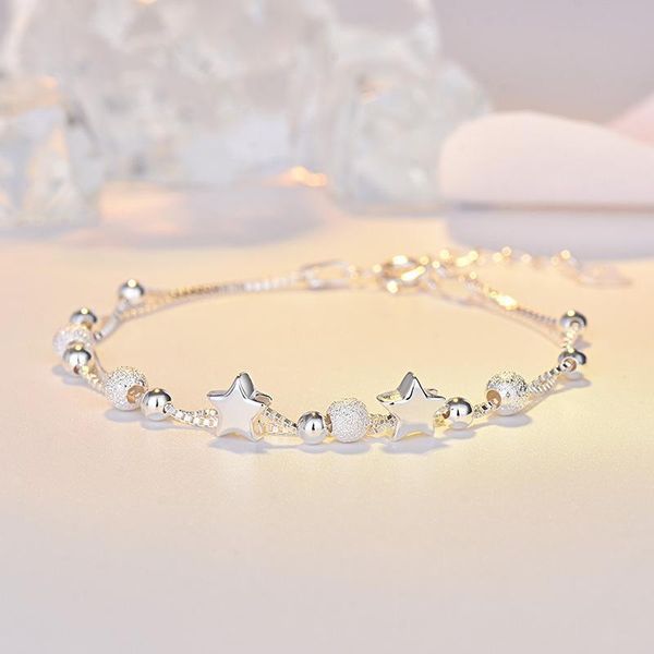 

s925 sterling silver bracelet japanese and korean glossy little star bracelet fashion jewelry temperament pentagram jewelry, Black