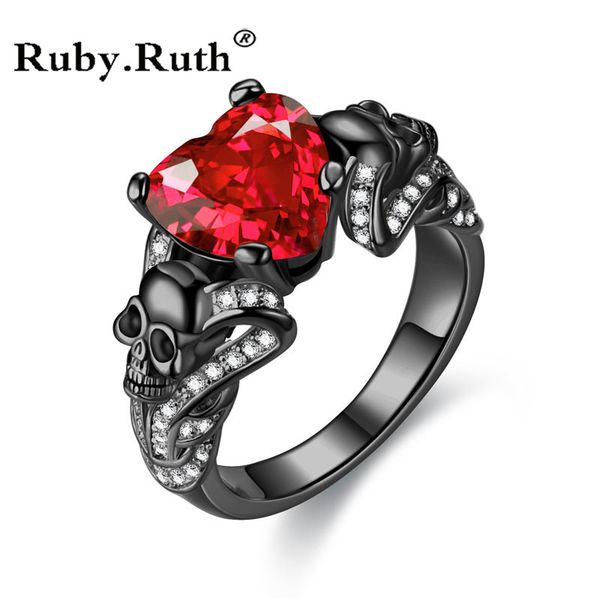 

fashion punk skull wedding heart crystal cz gothic flower rings for women girls silver plated gifts ring jewelry dropshipping, Golden;silver