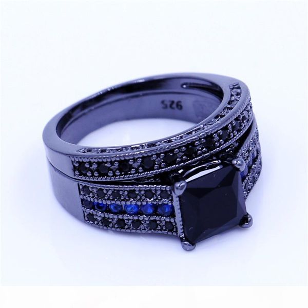 

vintage anniversary bridal sets rings for women ea zircon cz black gold filled female wedding ring fashion accessories, Slivery;golden
