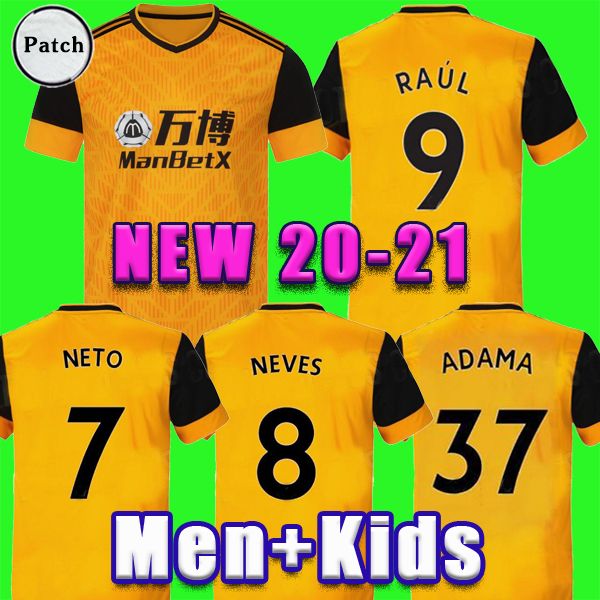 

2020 wolves soccer jersey kids kit home yellow j.moutinho raul neves podence football shirts dendoncker adama wolves football uniform 20/21, Black;yellow