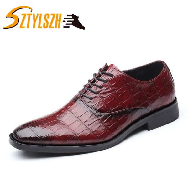 

fashion italian men dress shoes retro pu leather crocodile grain business men shoes party wedding slip on flat loafer, Black