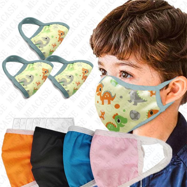 

kids cartoon face masks washable cute dinosaur printing children's mask with pm2.5 filter slot pouch anti dust haze mouth cover new d72, Blue