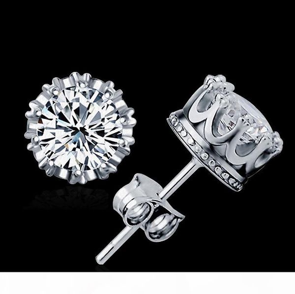 

band new crown wedding stud earring 2017 new 925 sterling silver cz simulated diamonds engagement beautiful jewelry crystal ear rings, Golden;silver